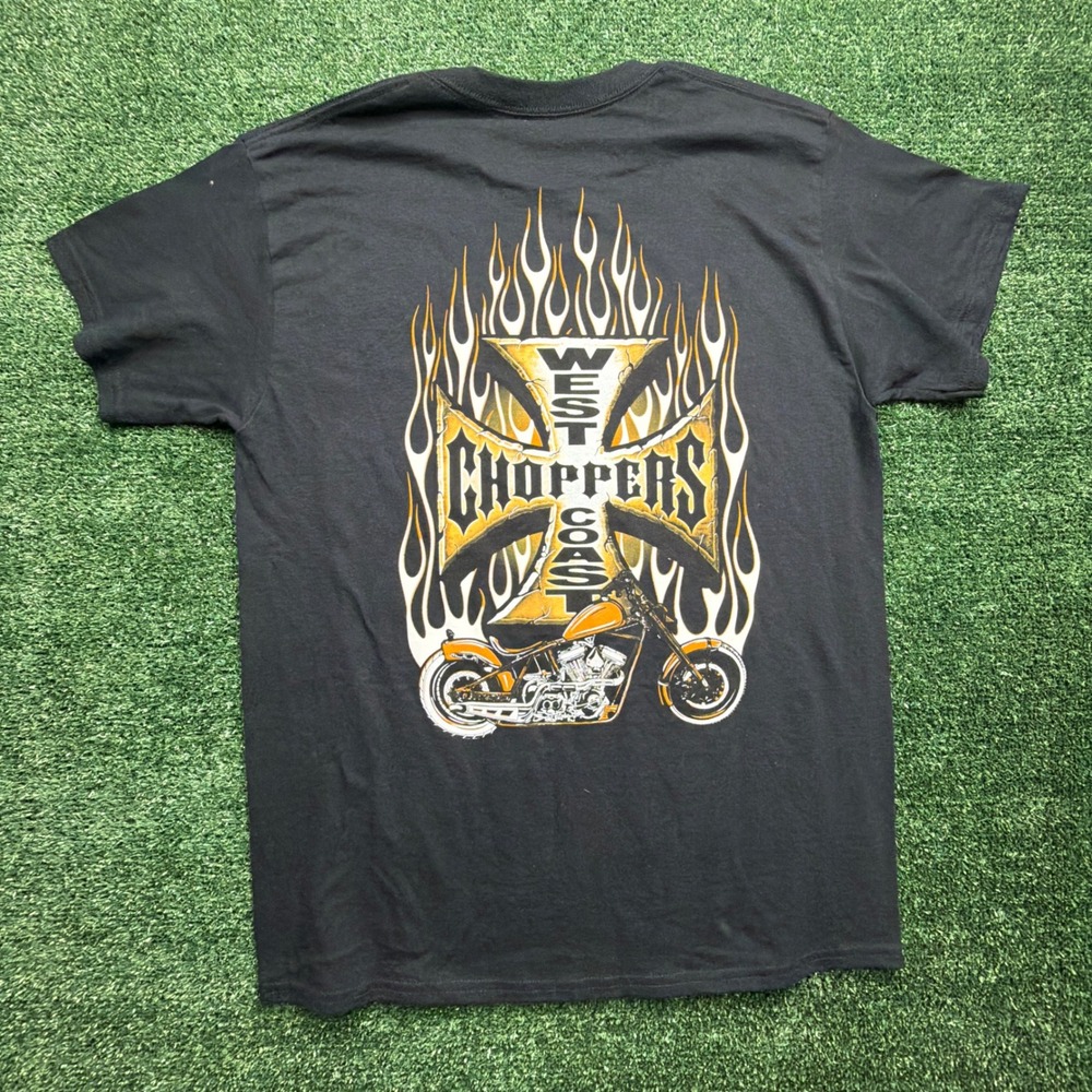 VTG STYLE West Coast Choppers Jesse James Biker Graphic T-Shirt Black Mens Large